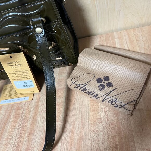 Patricia Nash Bruna Tooled Satchel Bag Purse Olive Green Gold CutOut NWT A1 - Picture 2 of 12
